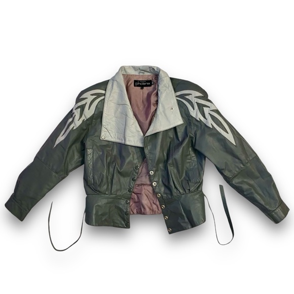 v i n t a g e :: Funnel Neck Leather Jacket Patchwork Phoenix - Picture 7 of 15